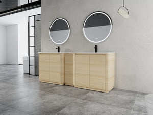 English Elm 84 Inch Freestanding Double Sink Bathroom Vanity in American Oak with Soft Close Doors W999S00576