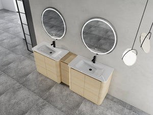 English Elm 84 Inch Freestanding Double Sink Bathroom Vanity in American Oak with Soft Close Doors W999S00576
