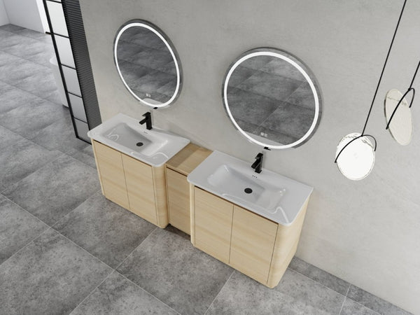 English Elm 84 Inch Freestanding Double Sink Bathroom Vanity in American Oak with Soft Close Doors W999S00576
