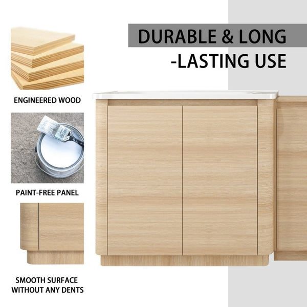 English Elm 84 Inch Freestanding Double Sink Bathroom Vanity in American Oak with Soft Close Doors W999S00576