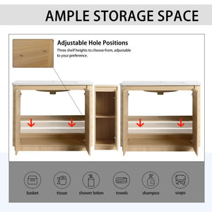English Elm 92 Inch Freestanding Double Bathroom Vanity Oak Melamine with Ceramic Sinks Soft Close W999S00577
