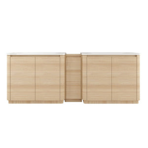 English Elm 92 Inch Freestanding Double Bathroom Vanity Oak Melamine with Ceramic Sinks Soft Close W999S00577