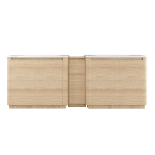 English Elm 92 Inch Freestanding Double Bathroom Vanity Oak Melamine with Ceramic Sinks Soft Close W999S00577