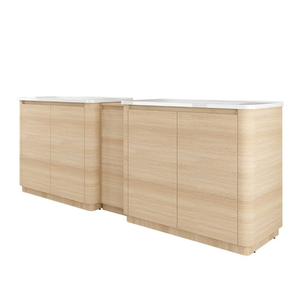 English Elm 92 Inch Freestanding Double Bathroom Vanity Oak Melamine with Ceramic Sinks Soft Close W999S00577