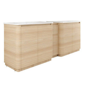 English Elm 92 Inch Freestanding Double Bathroom Vanity Oak Melamine with Ceramic Sinks Soft Close W999S00577