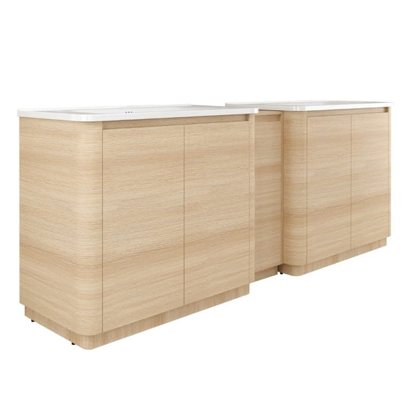 English Elm 92 Inch Freestanding Double Bathroom Vanity Oak Melamine with Ceramic Sinks Soft Close W999S00577