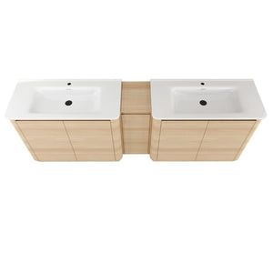 English Elm 92 Inch Freestanding Double Bathroom Vanity Oak Melamine with Ceramic Sinks Soft Close W999S00577