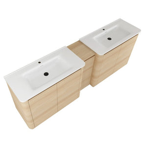 English Elm 92 Inch Freestanding Double Bathroom Vanity Oak Melamine with Ceramic Sinks Soft Close W999S00577