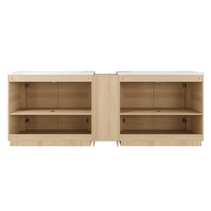 English Elm 92 Inch Freestanding Double Bathroom Vanity Oak Melamine with Ceramic Sinks Soft Close W999S00577