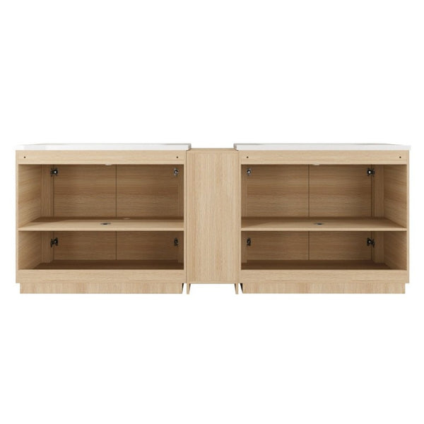 English Elm 92 Inch Freestanding Double Bathroom Vanity Oak Melamine with Ceramic Sinks Soft Close W999S00577