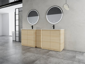 English Elm 92 Inch Freestanding Double Bathroom Vanity Oak Melamine with Ceramic Sinks Soft Close W999S00577