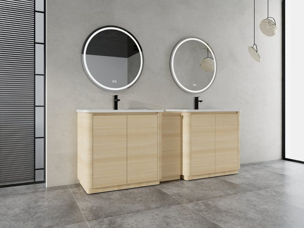 English Elm 92 Inch Freestanding Double Bathroom Vanity Oak Melamine with Ceramic Sinks Soft Close W999S00577