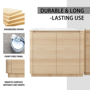 English Elm 92 Inch Freestanding Double Bathroom Vanity Oak Melamine with Ceramic Sinks Soft Close W999S00577