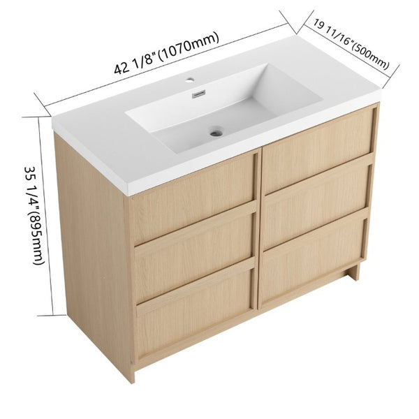 English Elm 42 Inch Freestanding Bathroom Vanity with Integrated Resin Sink Plywood Build Dune Oak W999S00578