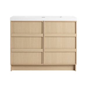 English Elm 42 Inch Freestanding Bathroom Vanity with Integrated Resin Sink Plywood Build Dune Oak W999S00578