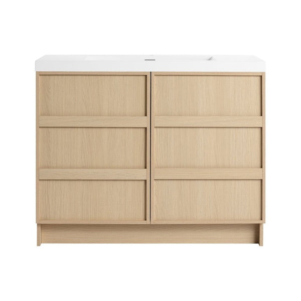 English Elm 42 Inch Freestanding Bathroom Vanity with Integrated Resin Sink Plywood Build Dune Oak W999S00578