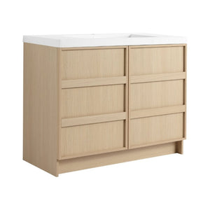 English Elm 42 Inch Freestanding Bathroom Vanity with Integrated Resin Sink Plywood Build Dune Oak W999S00578