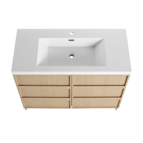 English Elm 42 Inch Freestanding Bathroom Vanity with Integrated Resin Sink Plywood Build Dune Oak W999S00578