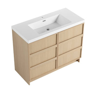 English Elm 42 Inch Freestanding Bathroom Vanity with Integrated Resin Sink Plywood Build Dune Oak W999S00578