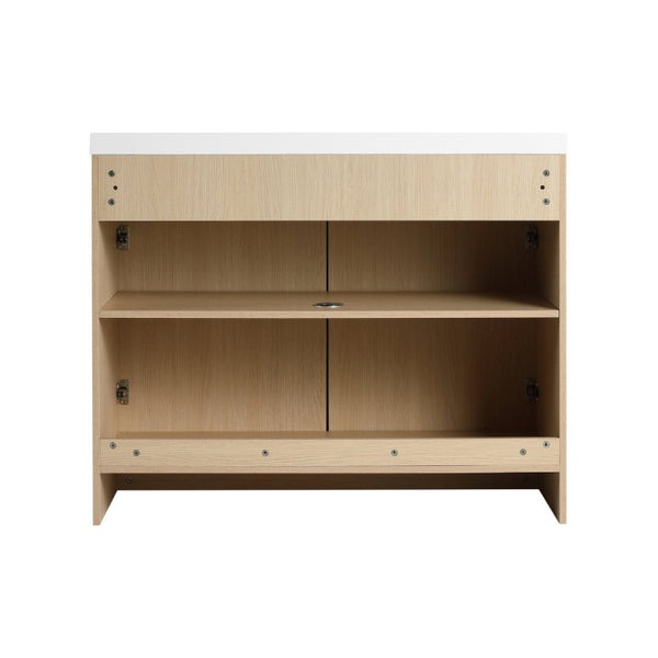 English Elm 42 Inch Freestanding Bathroom Vanity with Integrated Resin Sink Plywood Build Dune Oak W999S00578
