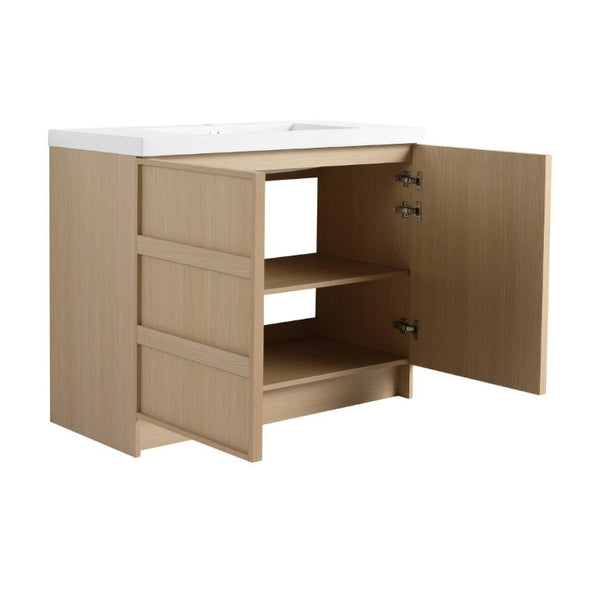 English Elm 42 Inch Freestanding Bathroom Vanity with Integrated Resin Sink Plywood Build Dune Oak W999S00578
