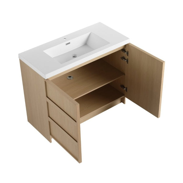 English Elm 42 Inch Freestanding Bathroom Vanity with Integrated Resin Sink Plywood Build Dune Oak W999S00578