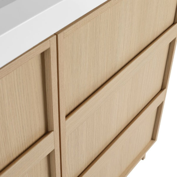 English Elm 42 Inch Freestanding Bathroom Vanity with Integrated Resin Sink Plywood Build Dune Oak W999S00578