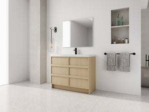 English Elm 42 Inch Freestanding Bathroom Vanity with Integrated Resin Sink Plywood Build Dune Oak W999S00578