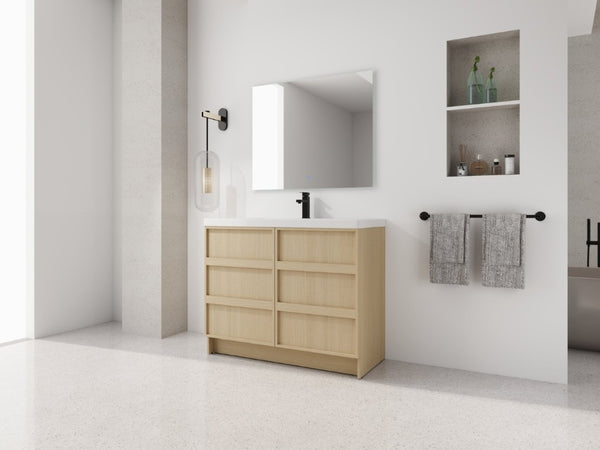 English Elm 42 Inch Freestanding Bathroom Vanity with Integrated Resin Sink Plywood Build Dune Oak W999S00578