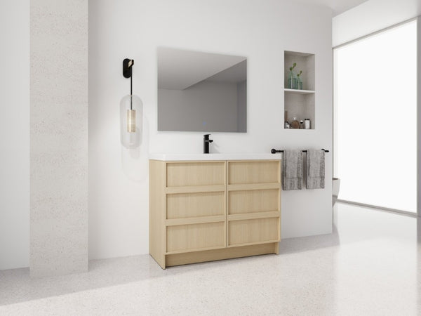 English Elm 42 Inch Freestanding Bathroom Vanity with Integrated Resin Sink Plywood Build Dune Oak W999S00578