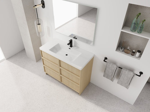 English Elm 42 Inch Freestanding Bathroom Vanity with Integrated Resin Sink Plywood Build Dune Oak W999S00578