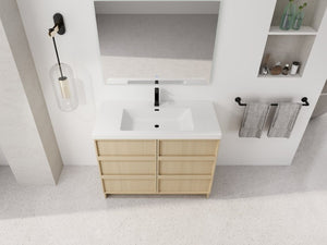 English Elm 42 Inch Freestanding Bathroom Vanity with Integrated Resin Sink Plywood Build Dune Oak W999S00578