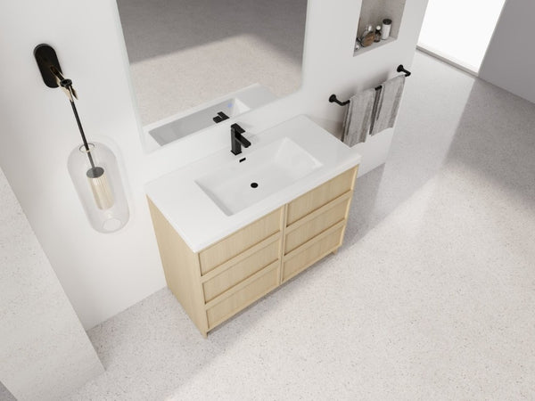 English Elm 42 Inch Freestanding Bathroom Vanity with Integrated Resin Sink Plywood Build Dune Oak W999S00578