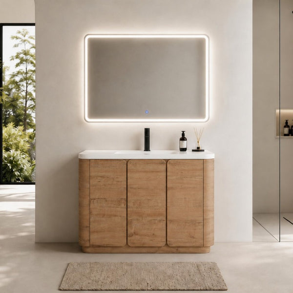 English Elm 48 Inch Freestanding Bathroom Vanity with Resin Sink Soft Close Oak Plywood Cabinet W999S00579
