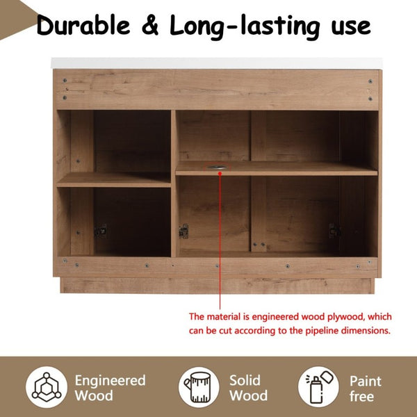 English Elm 48 Inch Freestanding Bathroom Vanity with Resin Sink Soft Close Oak Plywood Cabinet W999S00579