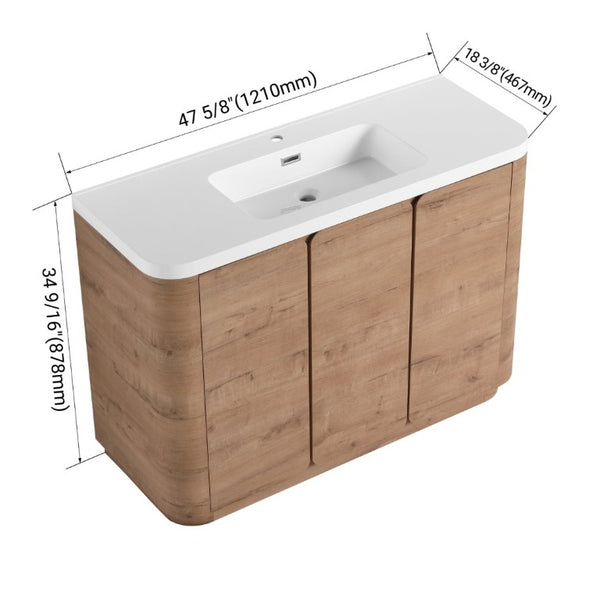 English Elm 48 Inch Freestanding Bathroom Vanity with Resin Sink Soft Close Oak Plywood Cabinet W999S00579