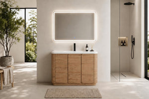 English Elm 48 Inch Freestanding Bathroom Vanity with Resin Sink Soft Close Oak Plywood Cabinet W999S00579