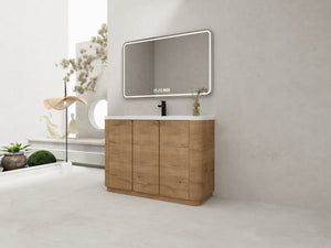 English Elm 48 Inch Freestanding Bathroom Vanity with Resin Sink Soft Close Oak Plywood Cabinet W999S00579