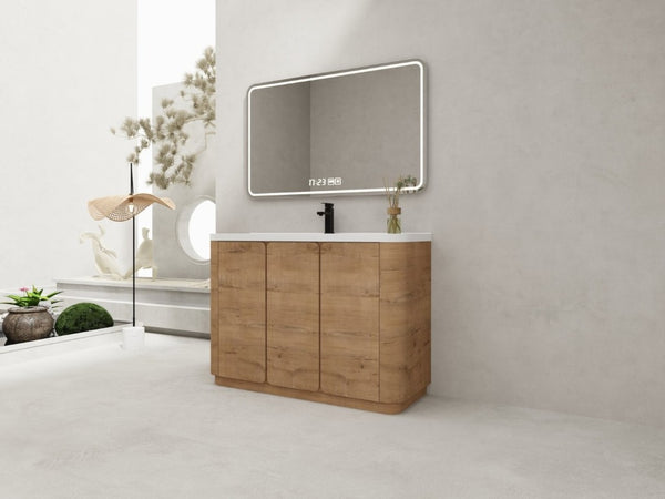 English Elm 48 Inch Freestanding Bathroom Vanity with Resin Sink Soft Close Oak Plywood Cabinet W999S00579