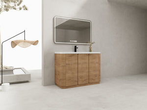 English Elm 48 Inch Freestanding Bathroom Vanity with Resin Sink Soft Close Oak Plywood Cabinet W999S00579
