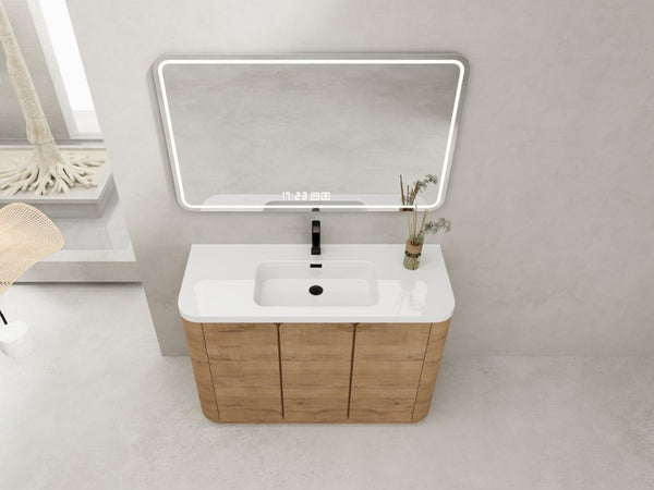 English Elm 48 Inch Freestanding Bathroom Vanity with Resin Sink Soft Close Oak Plywood Cabinet W999S00579