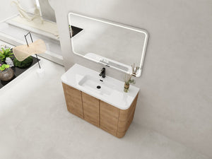 English Elm 48 Inch Freestanding Bathroom Vanity with Resin Sink Soft Close Oak Plywood Cabinet W999S00579