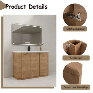 English Elm 48 Inch Freestanding Bathroom Vanity with Resin Sink Soft Close Oak Plywood Cabinet W999S00579
