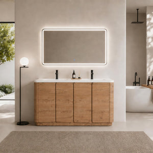 English Elm 60 Inch Freestanding Bathroom Vanity Oak Finish Plywood Cabinet with Resin Sink W999S00580