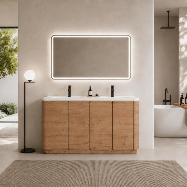 English Elm 60 Inch Freestanding Bathroom Vanity Oak Finish Plywood Cabinet with Resin Sink W999S00580