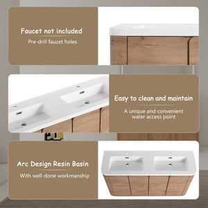 English Elm 60 Inch Freestanding Bathroom Vanity Oak Finish Plywood Cabinet with Resin Sink W999S00580