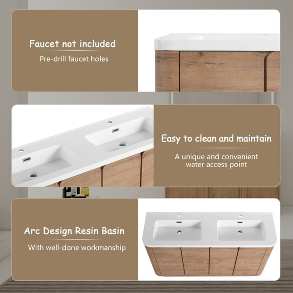 English Elm 60 Inch Freestanding Bathroom Vanity Oak Finish Plywood Cabinet with Resin Sink W999S00580