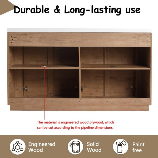 English Elm 60 Inch Freestanding Bathroom Vanity Oak Finish Plywood Cabinet with Resin Sink W999S00580