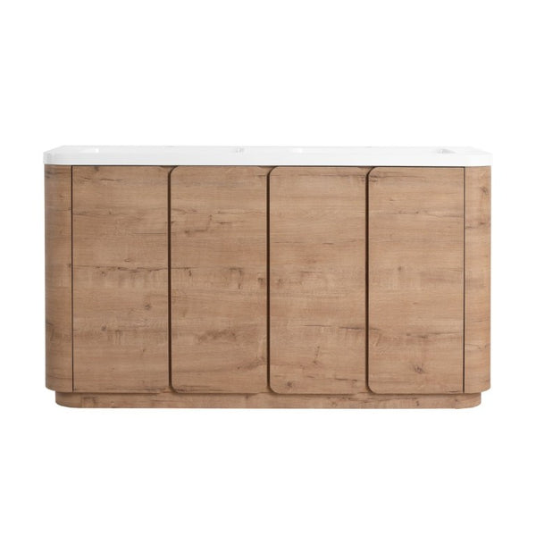English Elm 60 Inch Freestanding Bathroom Vanity Oak Finish Plywood Cabinet with Resin Sink W999S00580