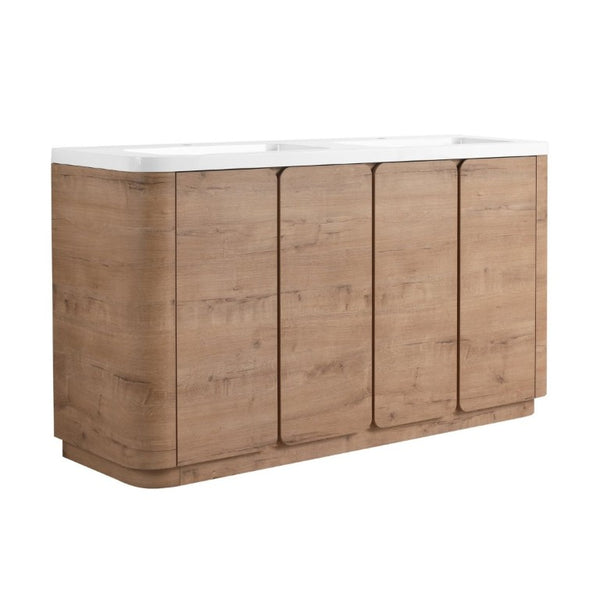 English Elm 60 Inch Freestanding Bathroom Vanity Oak Finish Plywood Cabinet with Resin Sink W999S00580
